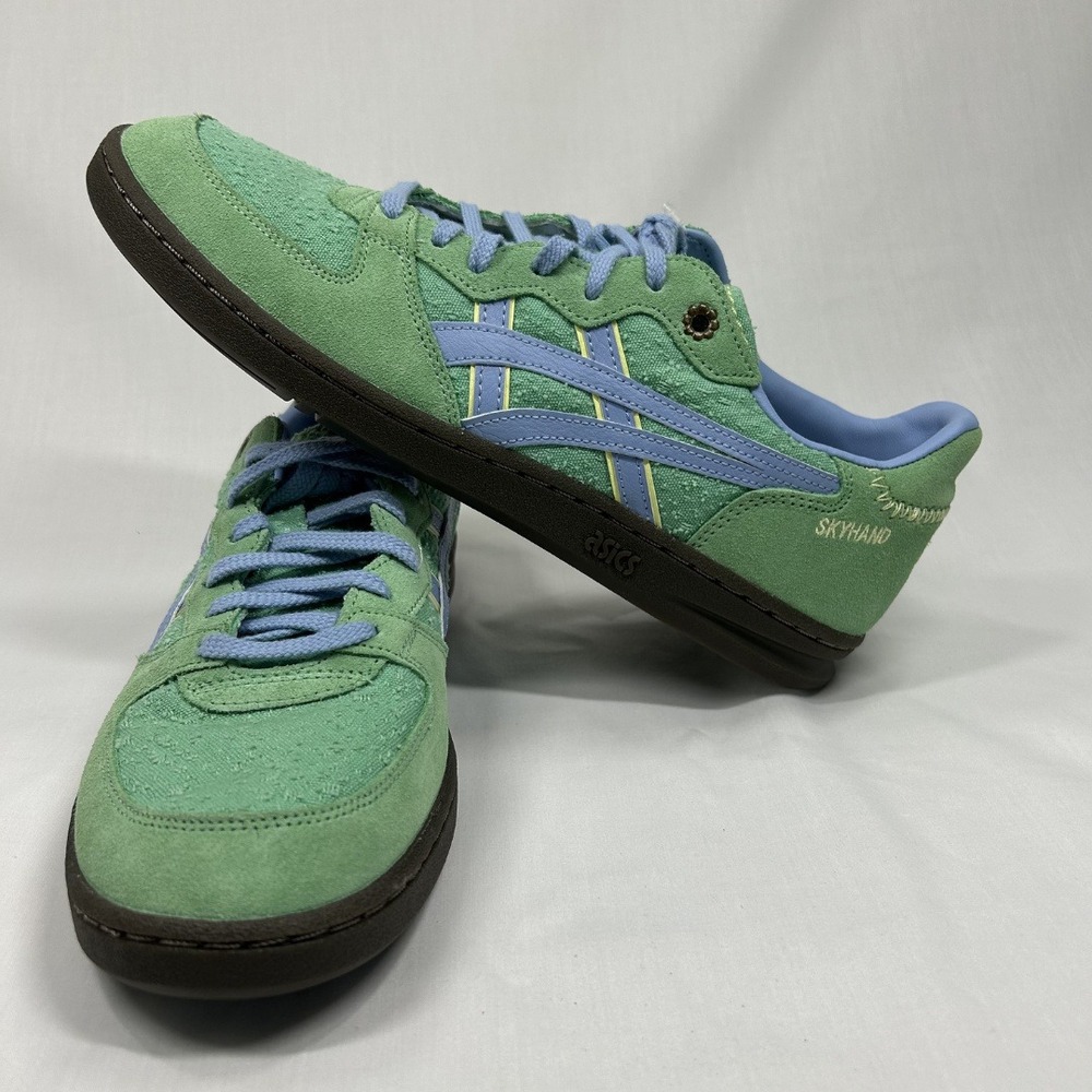 ASICS Skyhand OG Green Blue Suede Canvas Low Top Sneakers Women Size 8.5